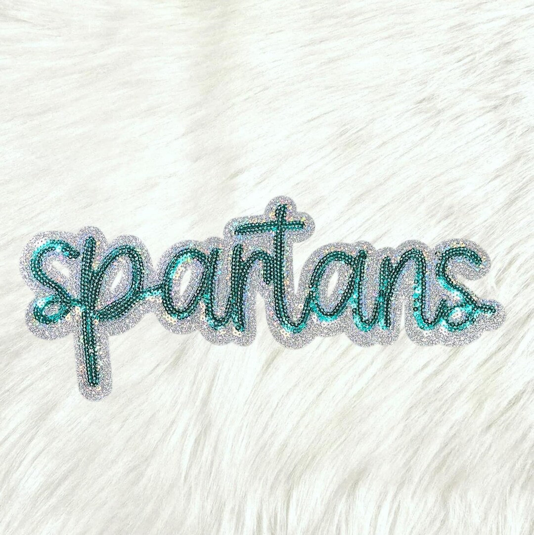 Spatans Cursive Spartans Cursive Green Sequin Large Iron on Patch - Etsy