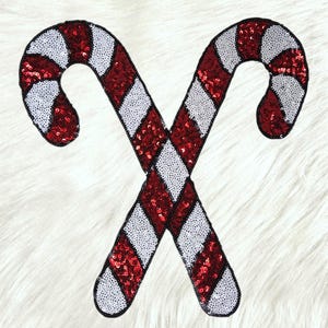 Large Candy Cane Sequin Iron On Patch
