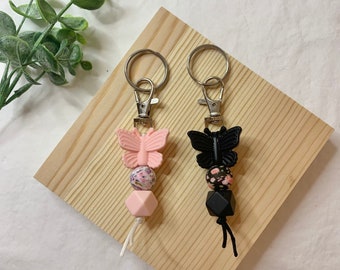 Butterfly Mini Keychain / Butterfly Silicone Bead Keychain / Butterfly and Floral Print bag keychain / purse charm / zipper pull