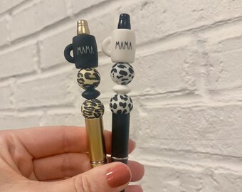 MAMA coffee mug silicone bead pen / cow print pen / leopard print pen / refillable ink / mama pen / coffee cup pen / coffee mug pen