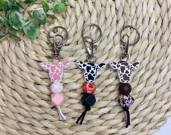 Cow Mini Keychain / Mini Silicone Bead Keychain / Mini Western Cow Keychain / Brown Cow Mini Keychain / Zipper pull / Pink Cow keychain
