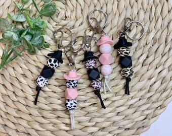 Cowboy hat mini keychain / cow print keychain / pink cow print keychain / leopard print keychain / zipper pull / cute mini keychain