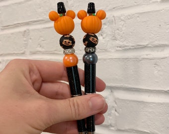 Halloween pumpkin mouse head silicone bead pen / mouse beaded pen / pen / Halloween gift / refillable ink pen / small gift / office pen