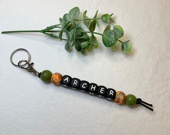 Custom Name Silicone Bead Keychain / Custom Camo Name Keychain / Black Letters Name Keychain / Personalized Silicone Bead Keychain