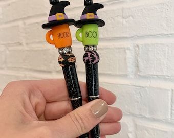 Witch Hat Halloween silicone bead pen / BOO coffee cup / SPOOKY coffee cup / beaded pen / Halloween gift / refillable ink pen / small gift