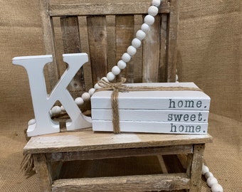 home sweet home Book Stack / Spring Home Decor / Stamped Books  / Stamped Book Stack / Home Decor / Mother's Day Gift / Personalized Gift