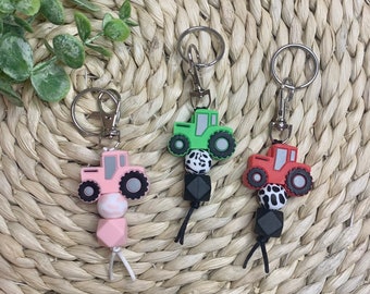 Tractor Mini Keychain / Green Tractor Mini Keychain / Tractor Keychain / Red Tractor Keychain / Zipper pull / Bag keychain / Pink Tractor