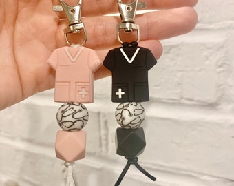 Scrubs Mini Keychain / Mini Silicone Bead Keychain / Stethoscope Keychain / Healthcare Worker Gift / Nurse Gift / Scrubs Gift / Vet Tech