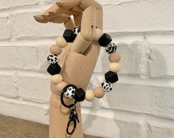 Silicone Bead Wristlet Keychain / Cow Print Keychain / Wristlet Keychain / Bracelet Keychain / Gift For Her / Dalmatian Print Bracelet
