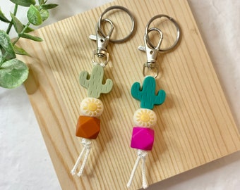 Cactus Mini Keychain / Mini Silicone Bead Keychain / Cactus and Sun Keychain / Sunshine Keychain / Zipper pull / Bag Keychain