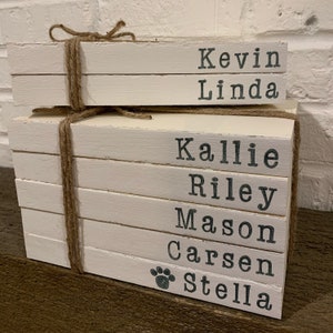 Custom Hand Stamped Books / Personalized Book stacks / Family Stamped Books / Farmhouse stamped books / home decor / personalized gifts