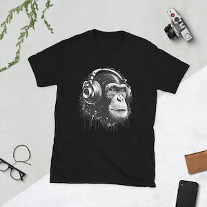 DJ Monkey with Headphones Shirt, Cool Monkey T-Shirt, Gorilla Shirts, Chimpanzee Headphone T-Shirts, Funny Monkey, Gift for Him, for Her