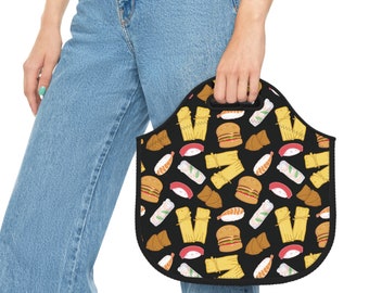 Kawaii Foods Around the World Neoprene Lunch Bag - Cute Nigiri Sushi, Spring Rolls, Tamales, Samosas, and Burgers