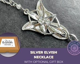 Personalised fantasy jewellery gift box:  Silver plated Elvish Queen Crystal Necklace | Evenstar Arwen Elven Princess | Fantasy Cosplay