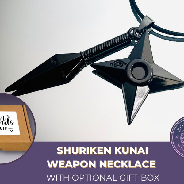 Personalised anime jewellery gift box: Japanese Cosplay Anime Shuriken Kunai Konoho Gunmetal Weapon Dagger necklace | manga anime gift