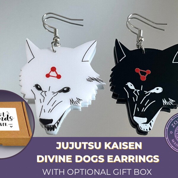 Personalised anime jewellery gift box: Jujutsu Kaisen Divine Dogs / Wolves lightweight acrylic earrings | Anime jewellery | Megumi Fushiguro