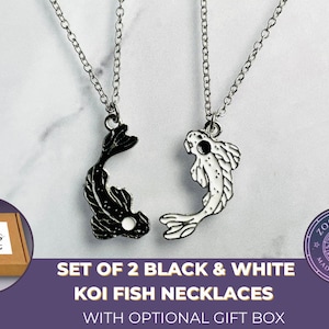 Personalised anime jewellery gift box: Black and white, ocean sun & moon spirit yin yang, koi fish friendship couples pendant necklaces