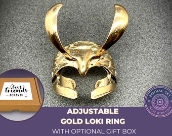 Personalised Loki jewellery gift box: Loki gold helmet adjustable ring | Thor | Asgard | Avengers | Loki Cosplay | Loki gift | UK seller