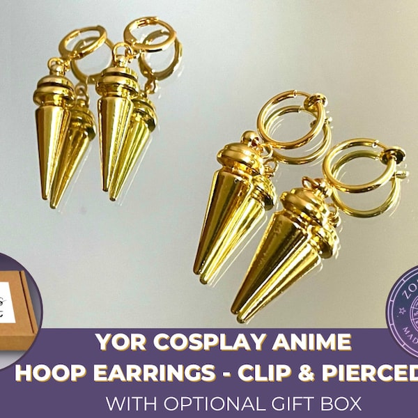 Personalised anime jewellery gift box: Anime Cosplay Yor Gold Spike earrings | Pierced hoops & Clip on hoops | cosplay gift | UK seller