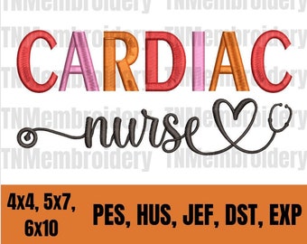 Cardiac Nurse Embroidery File - 3 Sizes - 5 Formats - Nursing Design, RN, LPN, Healthcare