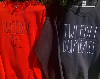 Tweedle Dee/Dumbass Embroidered Matching Crewnecks - Custom Clothing - Halloween, Matching Sets - [ONE PIECE]