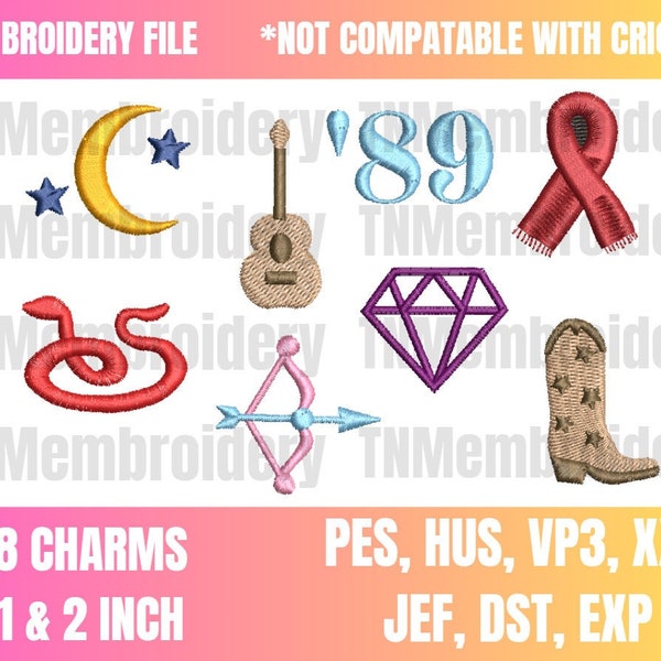 The Eras Tour Charm Bundle Embroidery Files - 8 Charms - Midnights, Meet Me At Midnight, AntiHero