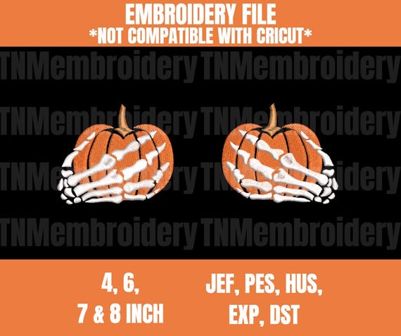 Pumpkin Boobs Halloween Embroidery File - 4 Sizes - 5 Formats - Skeleton, Spooky Season, Fall, October
