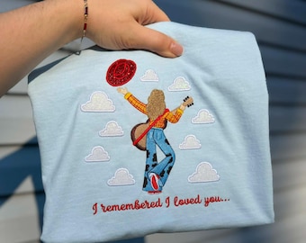 I Knew You Embroidered Glitter Shirt - Western, Cowgirl, Film, Cloud, Music, I Remembered I Love You