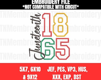 Juneteenth Embroidery File - 3 Size, 7 Formats - Celebrating Black Freedom, Black History, 1865, Free-ish
