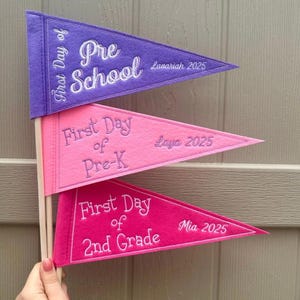 Custom Back To School Embroidered Pennant Flag - Elementary - First Day Of School, Pre-K, Kindergarten, 1st Grade, 2nd, 3rd