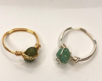 Green Aventurine Crystal Dainty Wire Wrapped Gemstone Ring