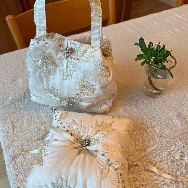 Bridal silk purse and ring bearer’s pillow: couture by Luly Yang in Seattle