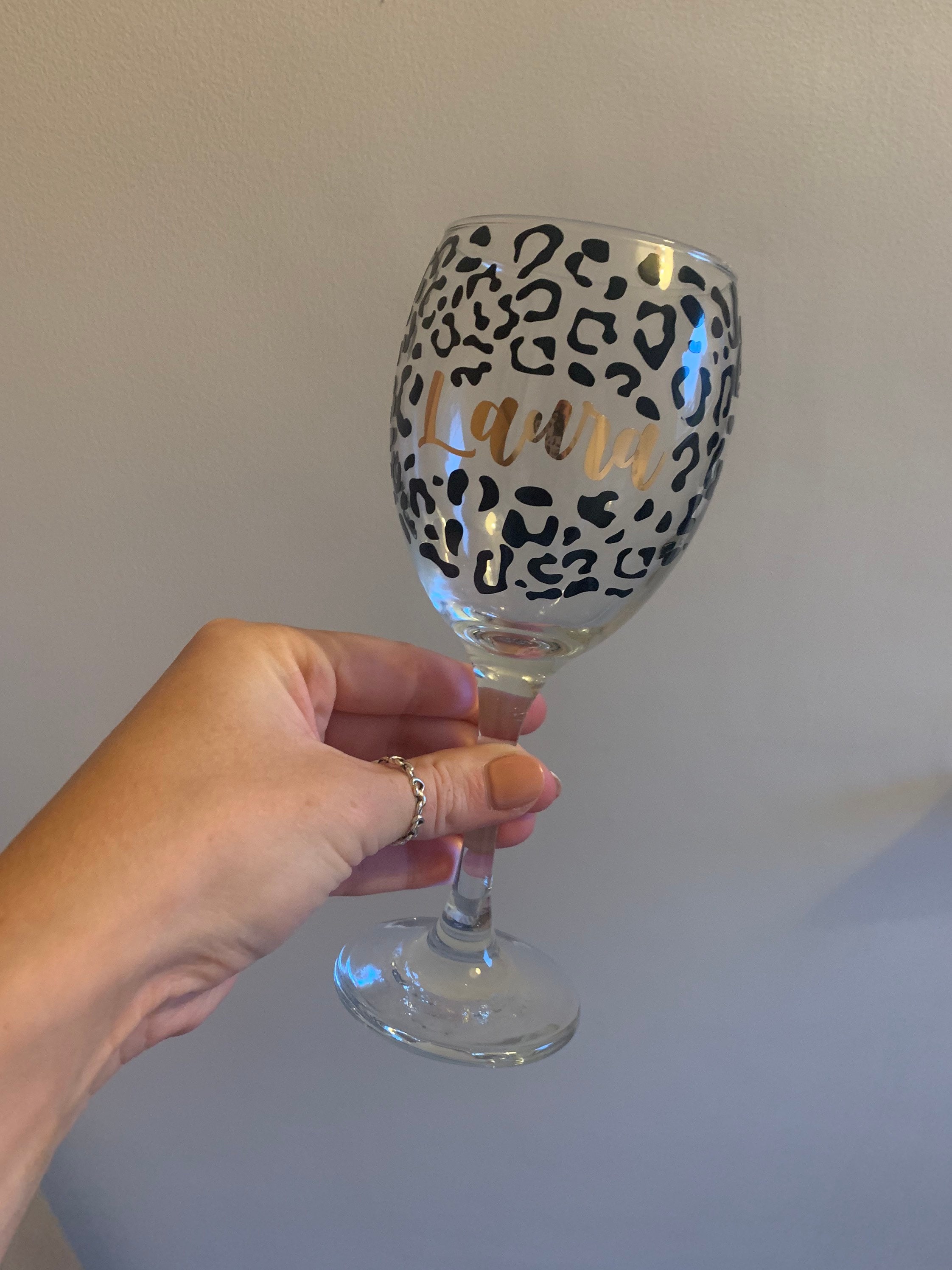 Personalised leopard print wine glass Etsy