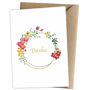 Herzfunkeln® Dankeskarte mit Blumenkranz - Danke sagen mit Dankeschön Karte - Mit Umschlag aus Recyclingpapier - Grußkarte|Danksagungskarte