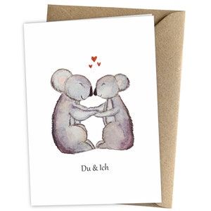 Herzfunkeln® Liebes-Karte für Freundin, Freund, Frau u. Mann mit verliebten Koalas - Du & Ich - Umschlag (Recyclingpapier) - Valentinstag
