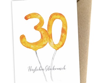 Herzfunkeln® Geburtstagskarte 30 Jahre für Frau & Mann - 30. runder Geburtstag - Umschlag aus Recyclingpapier - Happy Birthday Karte