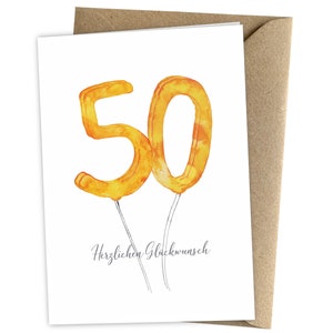 Herzfunkeln® Geburtstagskarte zum 50. Geburtstag - Runder Geburtstag - Umschlag aus Recyclingpapier: Glückwunschkarte & Happy Birthday Karte