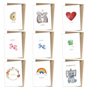 9 Stk. Herzfunkeln Grußkarten-Set, 3 Geburtstagskarten, 2 Liebeskarten, 3 Karten zur Geburt, 1 Dankeskarte