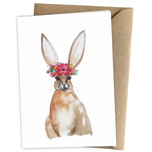 Herzfunkeln® Osterkarte für Erwachsene und Kinder mit Osterhase & Blumenkranz in DIN A6 - Frohe Ostern Geschenk - Umschlag (Recyclingpapier)