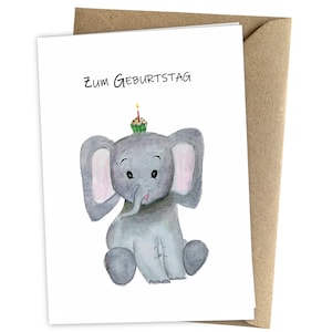 Herzfunkeln® Geburtstagskarte für Kinder mit süßem Elefant in DIN A6 - Zum Geburtstag - Umschlag aus Recyclingpapier - Happy Birthday Karte