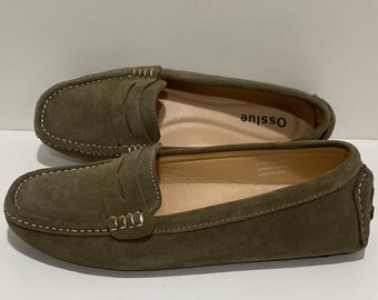 Osslue Women's Army Green, Suede Casual, Penny Loafers, Size US 10, Used