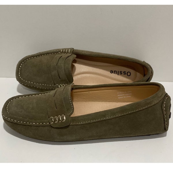 Osslue Women's Army Green, Suede Casual, Penny Loafers, Size US 10, Used