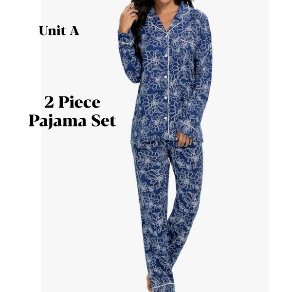 Womens 2 Piece Pajama Sets, Floral Blue Prints, Size XXL