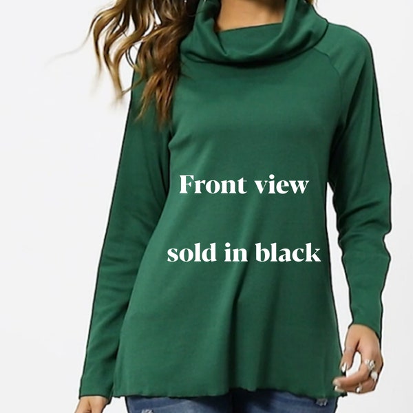 Women's Long Sleeve Cowl Neck Lightweight Sweater, Pullover Turtleneck, Casual Loos Top, Color Black, Size XL, & XXL