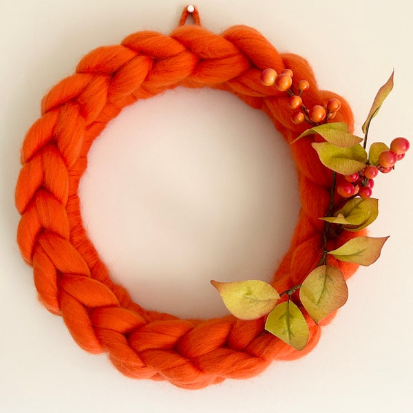 Autumn Chunky Merino wool wreath | Pumpkin, Halloween, Fast Delivery, UK