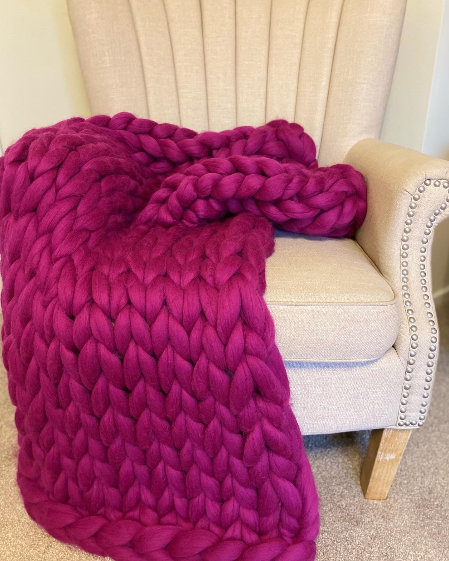 Pink Chunky Knit Blanket Merino Wool Pink Throw Bright Pink - Etsy