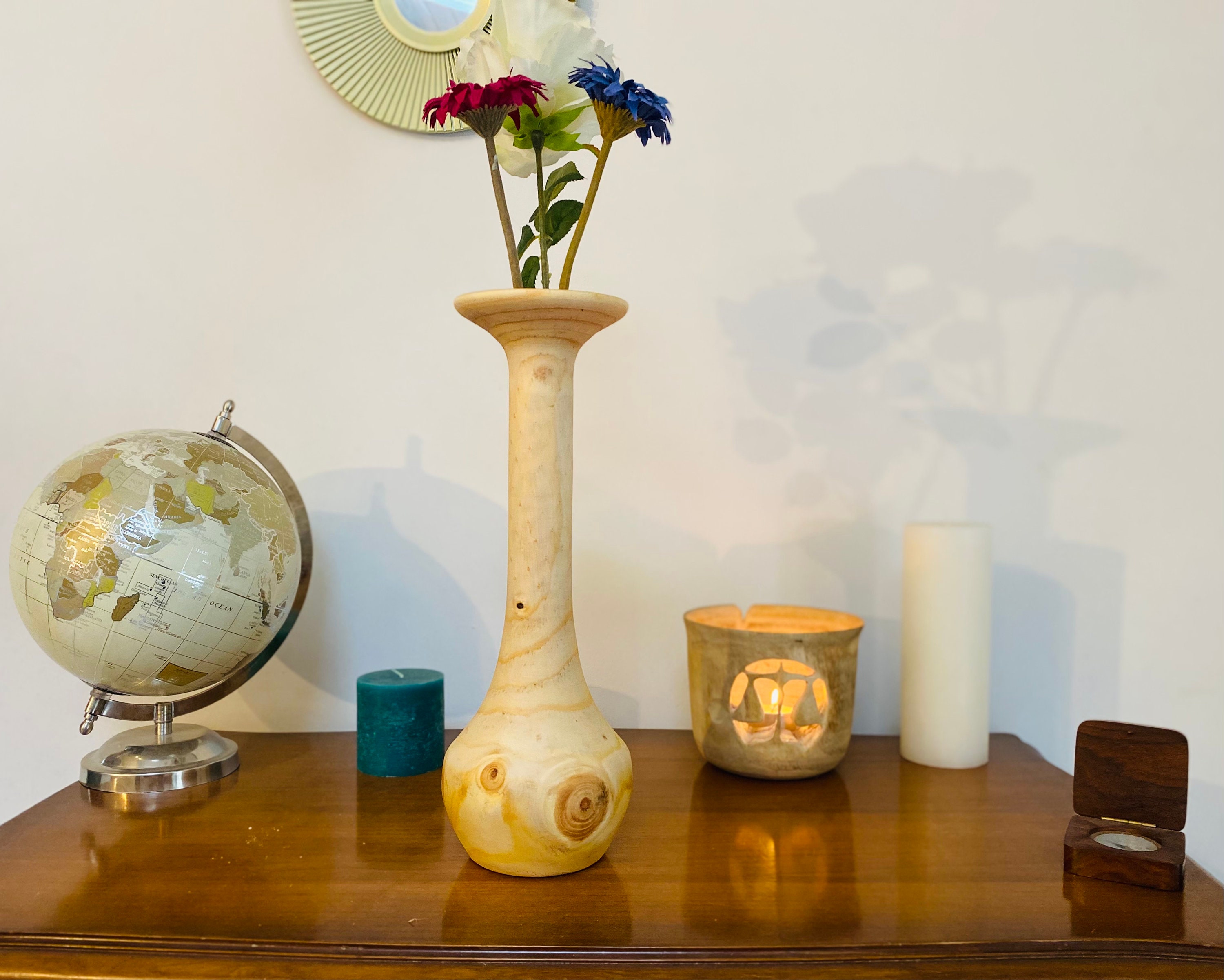 Grand Vase en Bois Tourné, Vert