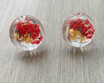 Pressed Flower Earrings | Dry Red Flower Earrings | handmade jewelry | Dry Flower Jewelry | pressed flower art | Resin Jewelry
