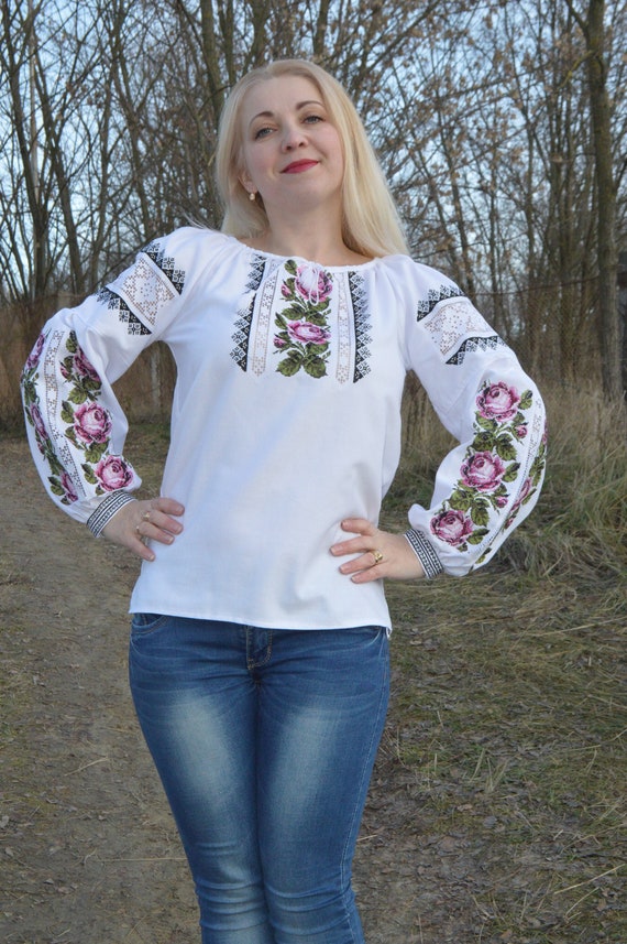 Elegant Slavic Blouse women Ukrainian Folk Embroidered | Etsy