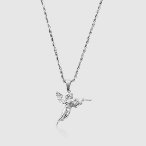 Silver Cupid With Gun Pendant Chain Mens Cupid Necklace Silver Cupid Pendant With Gun Cupid Necklace For Men Gift For Him Boyfriend Gift